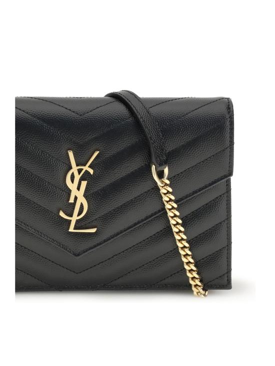 26FW 생로랑 그랑 드 뿌드르 레더 카산드라 엔벨로프 체인 지갑 857605BOW01 1000 BLACK - SAINT LAURENT