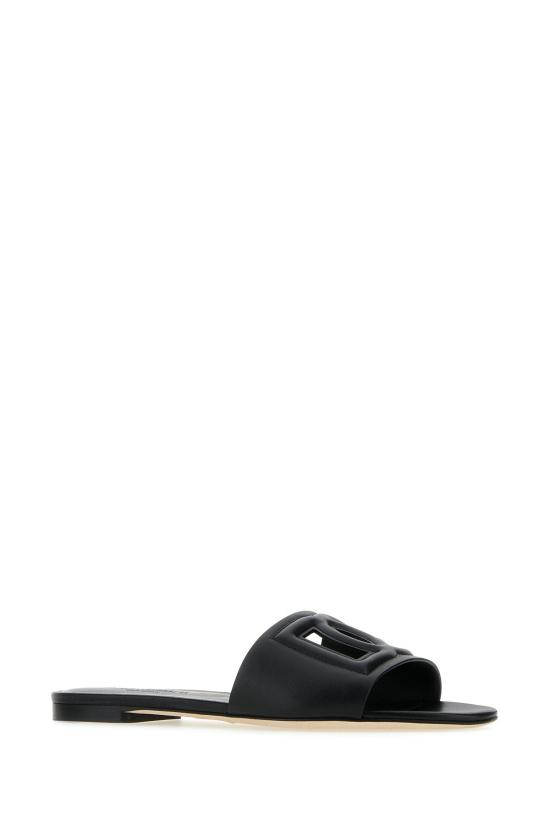  돌체앤가바나 DG 로고 카프스킨 슬리퍼 CQ0436AY329 80999 BLACK - DOLCE & GABBANA