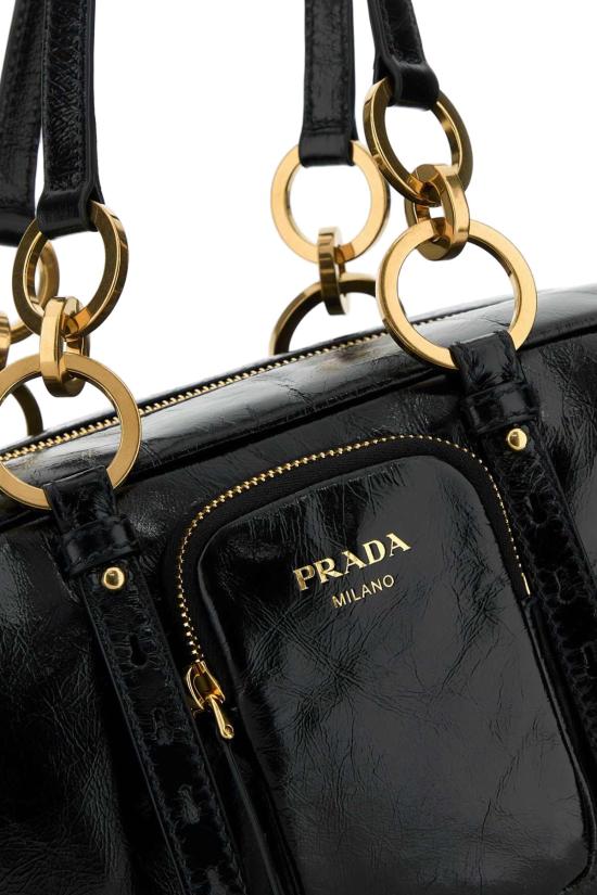  프라다 댕글 미디움 레더 탑 핸들 백 1BB1382CYR F0002 BLACK - PRADA