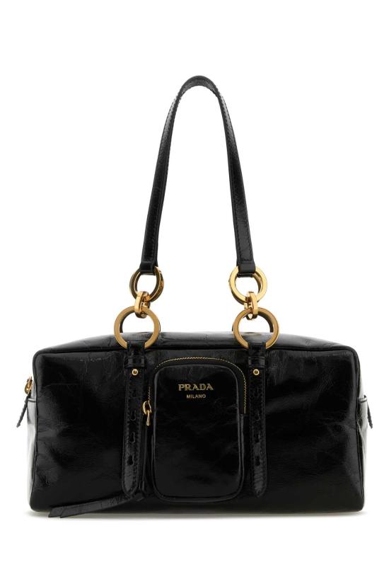  프라다 댕글 미디움 레더 탑 핸들 백 1BB1382CYR F0002 BLACK