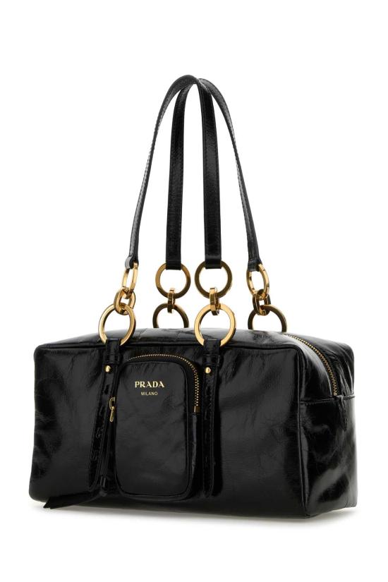  프라다 댕글 미디움 레더 탑 핸들 백 1BB1382CYR F0002 BLACK - PRADA