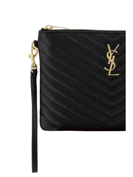 26FW 생로랑 마틀라세 레더 골드 모노그램 A5 파우치 379039CWU01 1000 BLACK - SAINT LAURENT