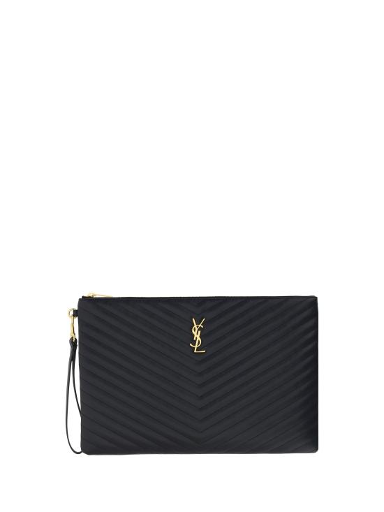 26FW 생로랑 마틀라세 레더 골드 모노그램 도큐먼트 홀더 440222CWU01 1000 BLACK