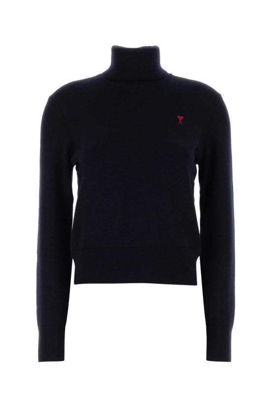  아미 스몰 하트 로고 울 터틀넥 스웨터 FKS827001 414 NAVY