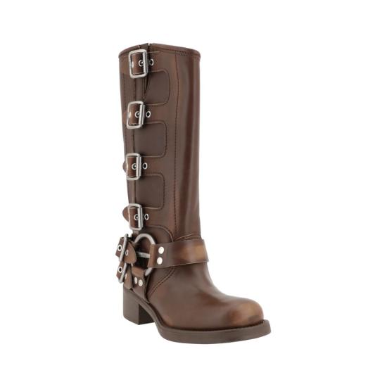 26FW 미우미우 버클 디테일 레더 부츠 MI5W792DFA0503F33F0038BB BROWN - MIU MIU