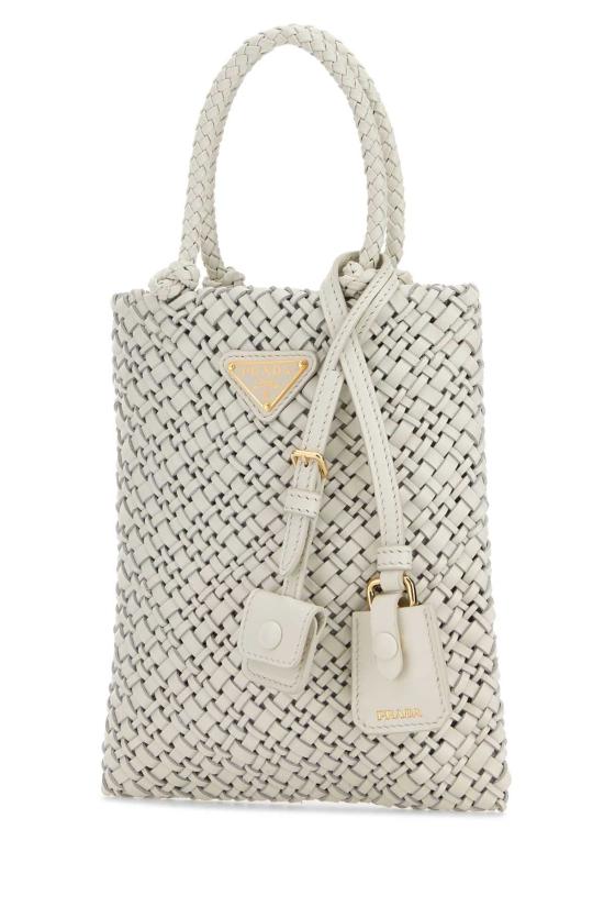  프라다 트라이앵글 로고 우븐 가죽 토트백 1BA4642MHB F0009 WHITE - PRADA