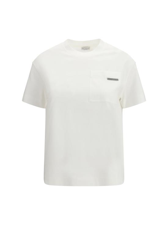 26SS 브루넬로 쿠치넬리 샤이니 탭 코튼 저지 티셔츠 M0T81EC710 C6159 WHITE