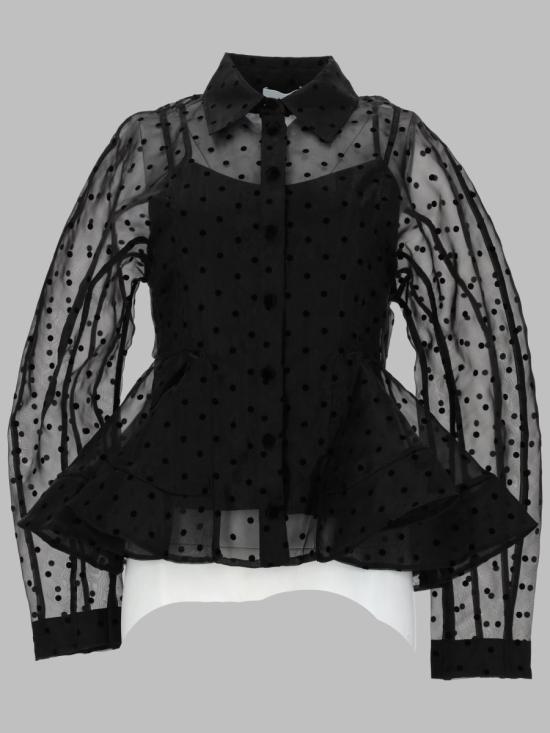 26SS 가니 폴카 도트 오간자 페플럼 셔츠 A1040083 099 BLACK