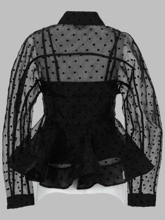 26SS 가니 폴카 도트 오간자 페플럼 셔츠 A1040083 099 BLACK - GANNI
