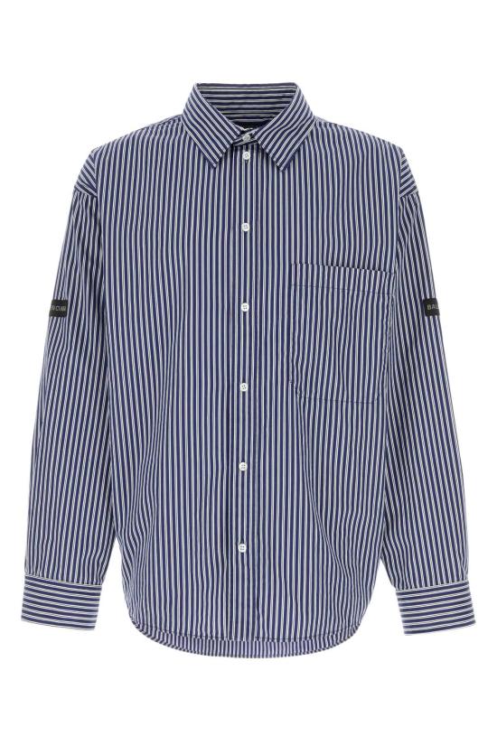 26SS 발렌시아가 스트라이프 로고 패치 셔츠 857814TTM34 8502 NAVY