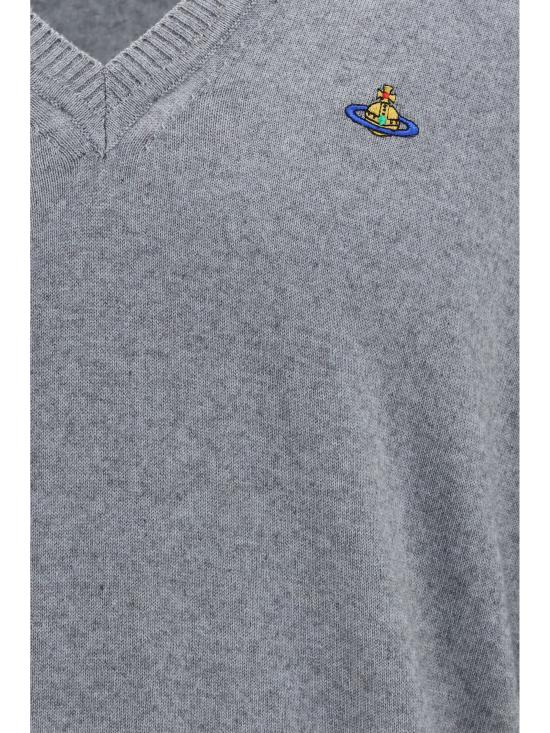 26FW 비비안웨스트우드 마크 브이넥 스웨터 27010037Y001V P001 GREY - VIVIENNE WESTWOOD