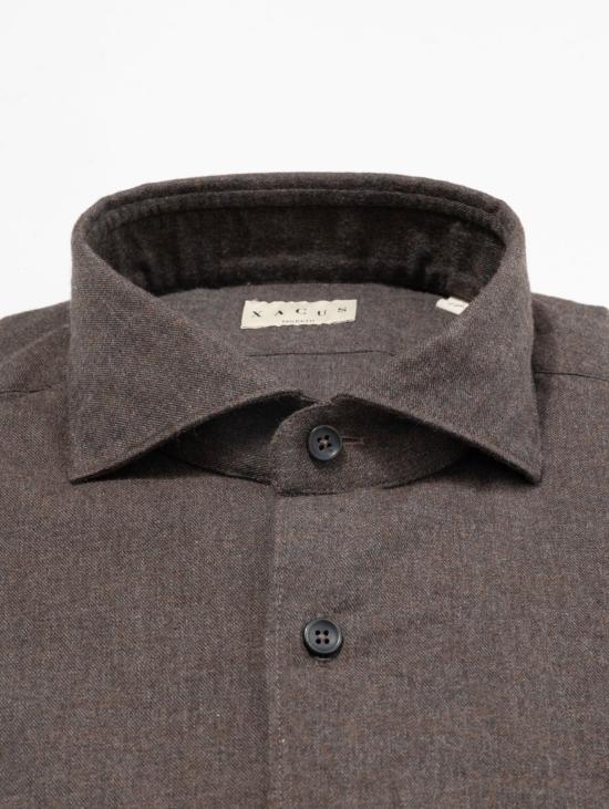 26FW 싸쿠스 셔츠 Flanella di Cotone Marrone의 카미시아 - XACUS