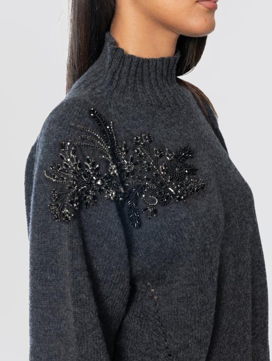 26FW 에르마노 피렌제 스웨터 Maglione Collo Alto con Pietre 무연탄 - ERMANNO FIRENZE