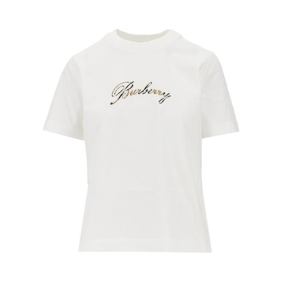 26FW 버버리 체크 커시브 로고 코튼 티셔츠 8118971 White