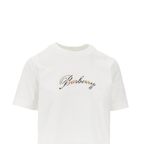26FW 버버리 체크 커시브 로고 코튼 티셔츠 8118971 White - BURBERRY