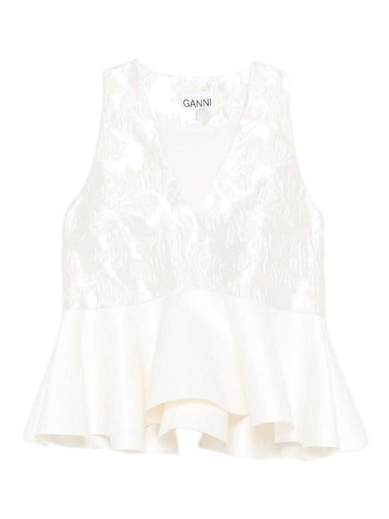 26SS 가니 새틴 클로케 페플럼 슬리브리스 탑 A1040097135 CREAM