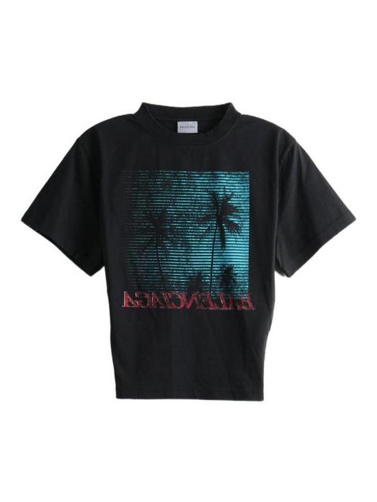 26FW 발렌시아가 빈티지 홀리데이 코튼 티셔츠 A0016UTUVO81000 BLACK