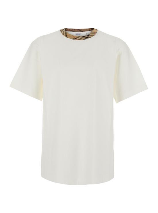 26FW 버버리 체크 트리밍 코튼 티셔츠 8125510B7078 White
