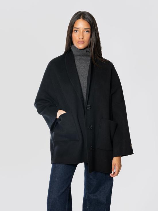 26FW 에르마노 피렌제 코트 Panno di Lana Nero의 Cappotto Media Lunghezza