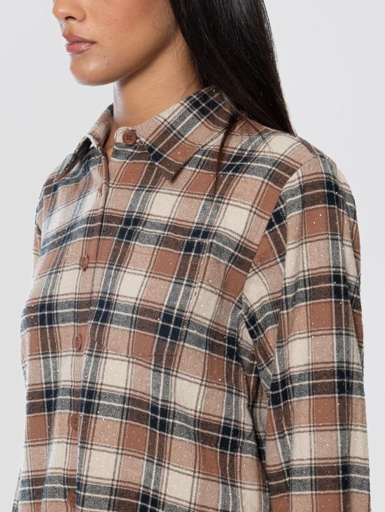 26FW 파로쉬 셔츠 Flanella con Strass Marrone의 Camicia a Quadri - PAROSH
