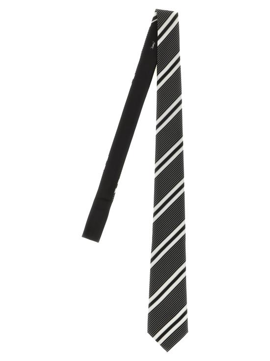 26FW 생로랑 스트라이프 타이 실크 자카드 A002HA3Y0099160 White Black