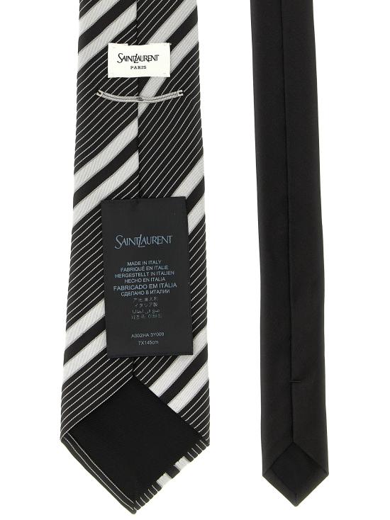 26FW 생로랑 스트라이프 타이 실크 자카드 A002HA3Y0099160 White Black - SAINT LAURENT