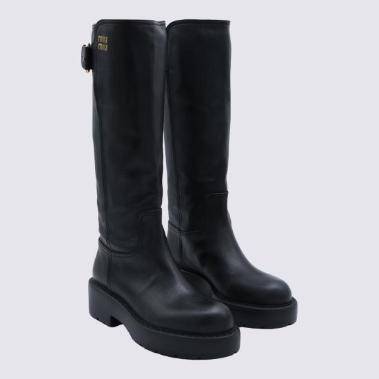 26FW 미우미우 레더 버클 로고 롱 부츠 5W767EF055 Y9SF0002 NERO - MIU MIU