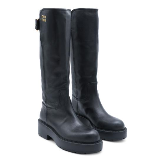 26FW 미우미우 레더 버클 로고 롱 부츠 5W767EF055 Y9SF0002 NERO - MIU MIU