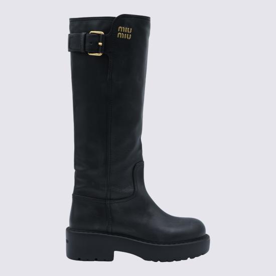 26FW 미우미우 레더 버클 로고 롱 부츠 5W767EF055 Y9SF0002 NERO - MIU MIU