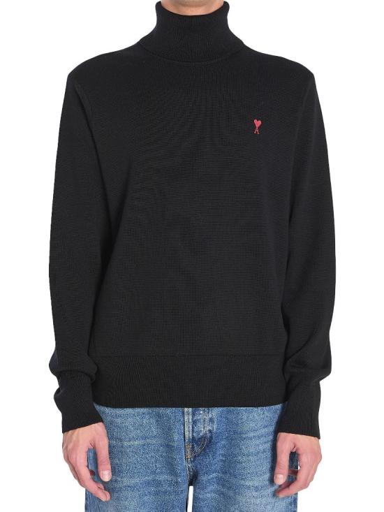 26FW 아미 스몰 하트 로고 메리노 울 니트 터틀넥 HKS827001 009 NOIR ROUGE