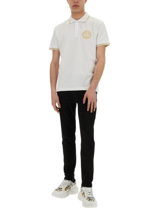  베르사체 V 엠블럼 자수 폴로 셔츠 78GAGT00 CJ01TG03 WHITE - VERSACE