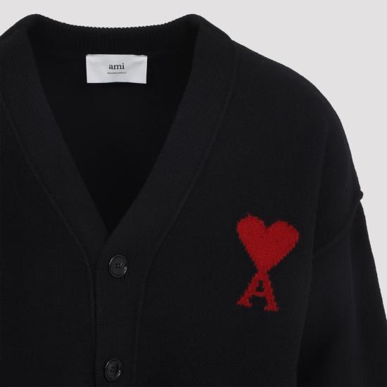 26FW 아미 하트 로고 인타르시아 V넥 가디건 UKC367018009 BLACK - AMI
