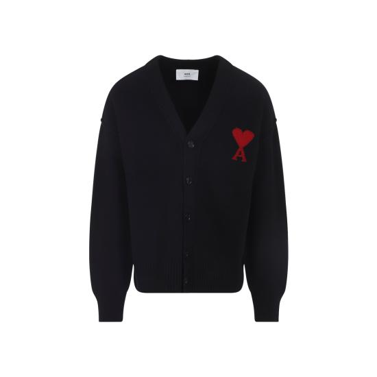 26FW 아미 하트 로고 인타르시아 V넥 가디건 UKC367018009 BLACK