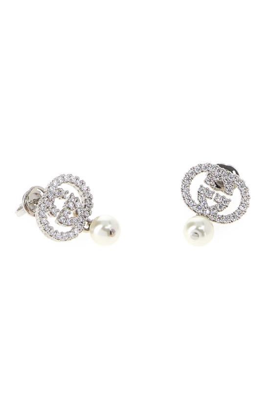 26FW 구찌 인터로킹 G 크리스탈 펄 드롭 귀걸이 A0009FJ97408524 PEARL WHITE - GUCCI