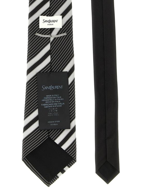 26FW 생로랑 넥타이 자카드 사선 스트라이프 타이 타이즈 앤 파피용 화이트/블랙 - SAINT LAURENT