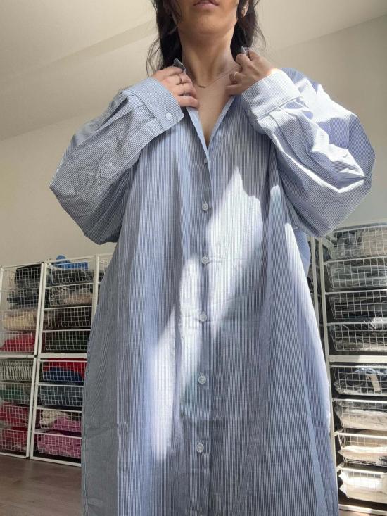  르 본 숍 롱 원피스 르봉숍 아티스트 롱셔츠 블루 핀스트라이프 - LE BON SHOPPE