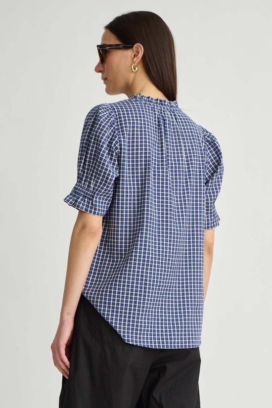  어피스 어파트 반팔 티셔츠 Apiece Apart Los Altos Top Navy Desai Plaid - APIECE APART