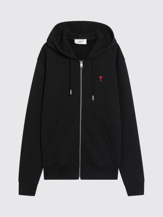 26FW 아미 스몰 하트 로고 루프백 오가닉 코튼 플리스 후드 BFUSW435730 001 Black - AMI