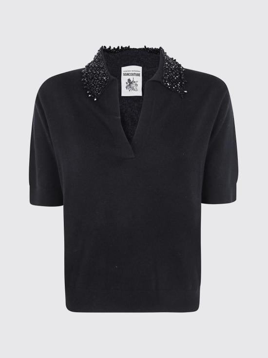 26FW 세미쿠튀르 폴로 티셔츠 Y6WH70 Y69 Black - SEMI-COUTURE