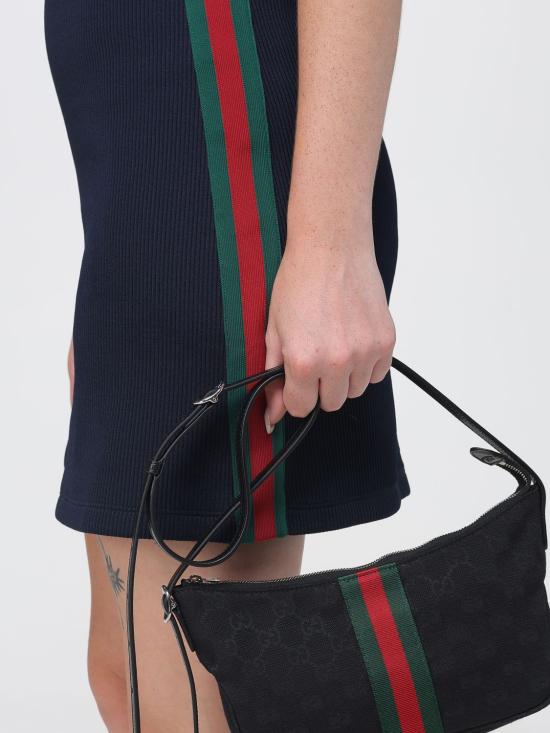 26FW 구찌 웹 디테일 립 코튼 저지 드레스 872682XJHYN 4294 Blue - GUCCI