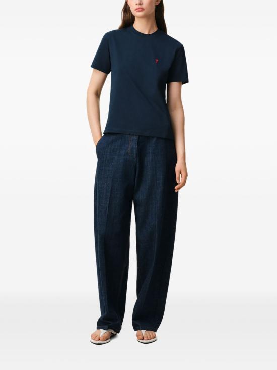 26FW 아미 스몰 하트 로고 티셔츠 BFUTS035 724430 NAVY - AMI