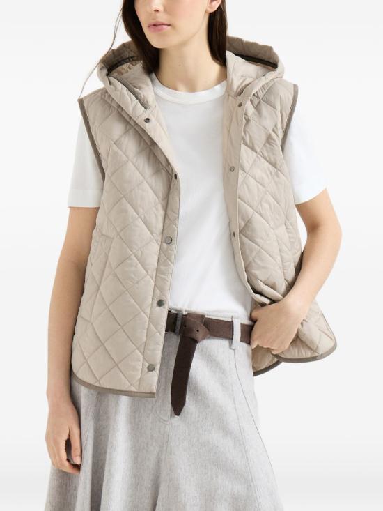 26FW 브루넬로 쿠치넬리 Thermore® 매트 나일론 퀼팅 후드 웨이스트코트 MR4057999P C2613 GREY - BRUNELLO CUCINELLI