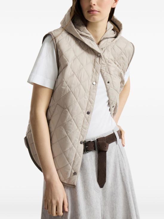 26FW 브루넬로 쿠치넬리 Thermore® 매트 나일론 퀼팅 후드 웨이스트코트 MR4057999P C2613 GREY - BRUNELLO CUCINELLI