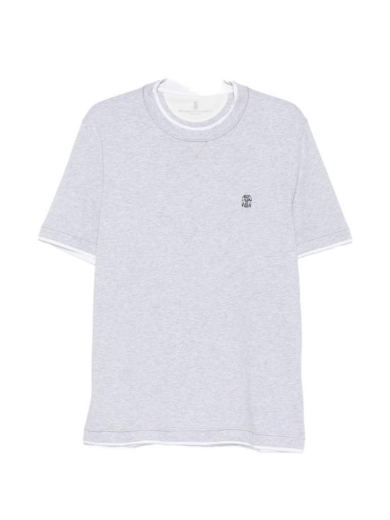 26FW 브루넬로 쿠치넬리 레이어링 코튼 저지 크루넥 티셔츠 M0B137451G CDN53 GREY