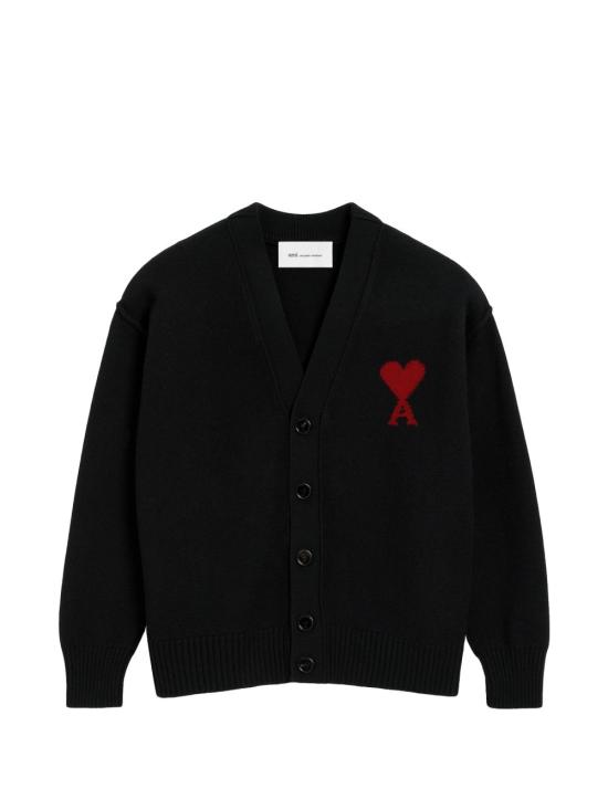 26FW 아미 하트 로고 인타르시아 V넥 가디건 UKC367 018009 BLACK