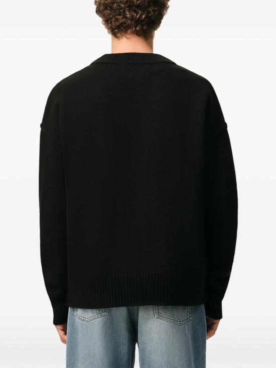 26FW 아미 하트 로고 인타르시아 V넥 가디건 UKC367 018009 BLACK - AMI