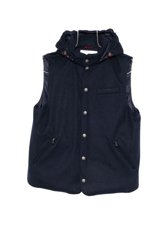 26FW 브루넬로 쿠치넬리 본디드 울 플란넬 디테처블 후드 다운 베스트 MM4701775 CQJ36 NAVY