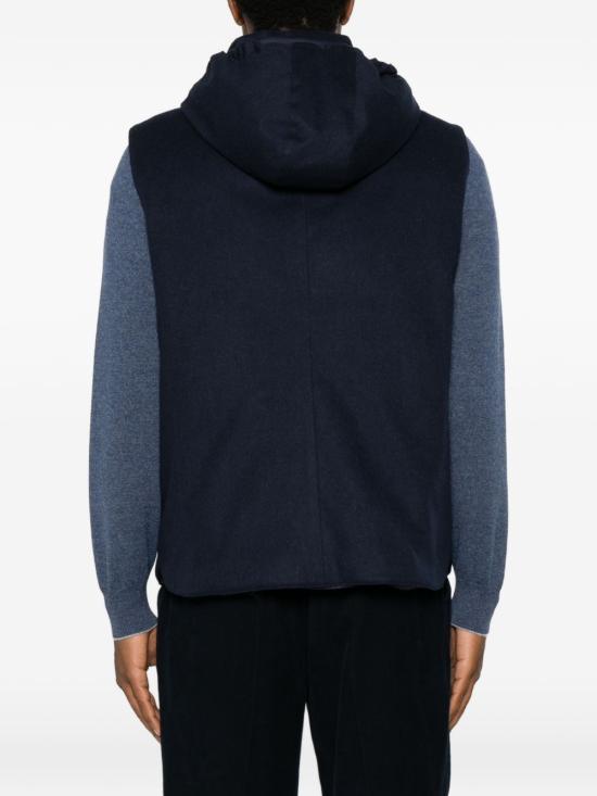 26FW 브루넬로 쿠치넬리 본디드 울 플란넬 디테처블 후드 다운 베스트 MM4701775 CQJ36 NAVY - BRUNELLO CUCINELLI