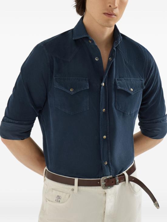 26FW 브루넬로 쿠치넬리 긴팔 셔츠 ML6884008 C7063 NAVY - BRUNELLO CUCINELLI