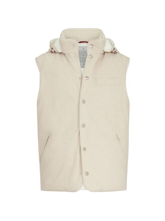 26FW 브루넬로 쿠치넬리 본디드 울 플란넬 디테처블 후드 다운 베스트 MM4701775 CID85 BEIGE